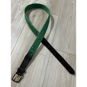Polo Ralph Lauren Polo Bear Canvas Belt Green Leather Size 34.